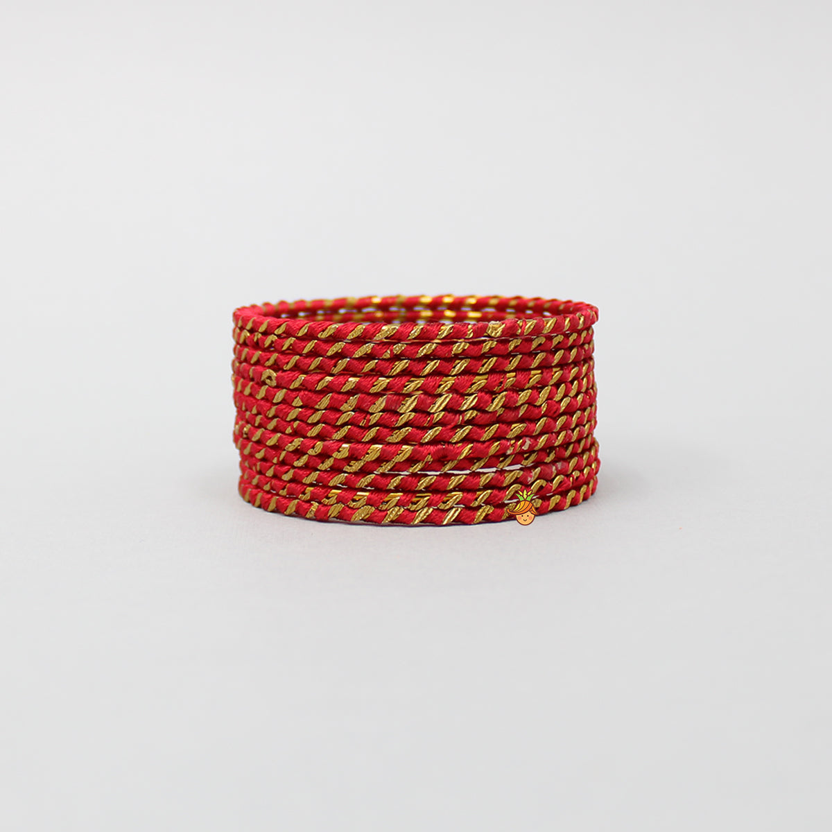 Silk Thread Detailing Red Iron Bangles - Set Of 12
