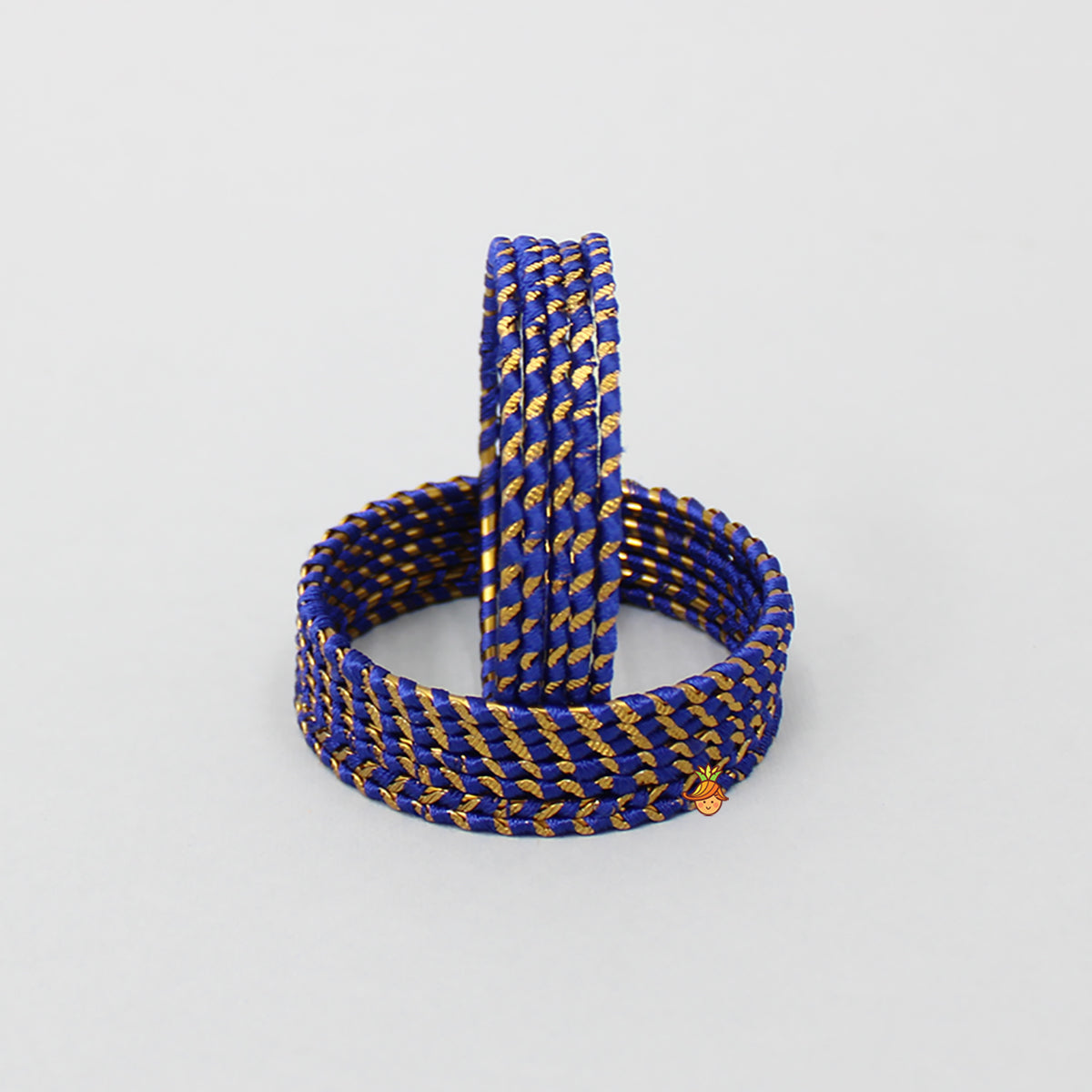 Silk Thread Detail Dark Blue Iron Bangles - Set Of 12