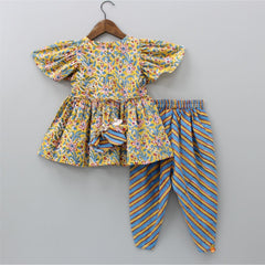 Pre Order: Hand Block Printed Multicolour Keyhole Neck Kurti With Dhoti Style Pant