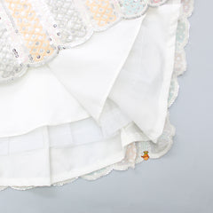 Pre Order: V Neck Pleated Yoke Off White Top And Heavy Sequins Embroidered Lehenga