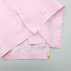 Pre Order: Gota Flower Embellished Pure Linen Pink Kurta And Dhoti