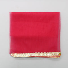 Chinon Bandhani Printed Pink Top And Pleated Lehenga With Lace Work Net Dupatta