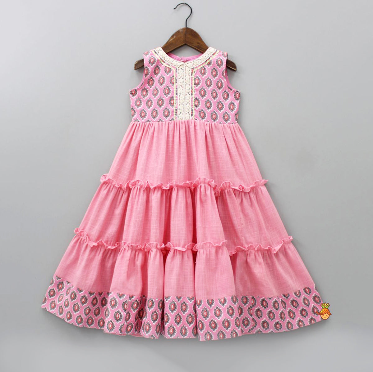 Pre Order: Hand Block Printed Yoke Tiered Pink Kurti