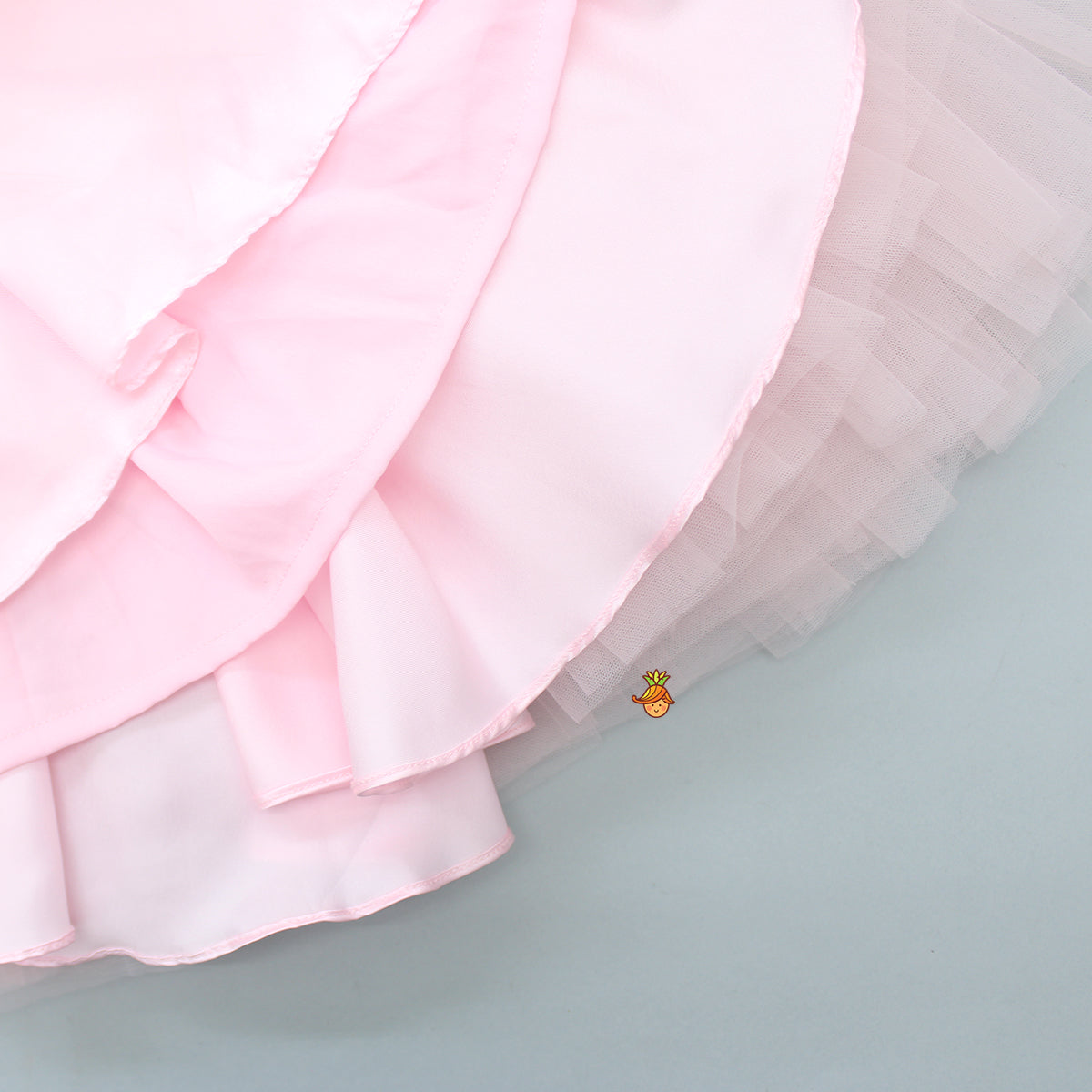 Handmade Butterfly Embroidered Ruffle Pink Net Gown