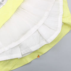 Pre Order: Spaghetti Strap Off Shoulder Yellow Top With Printed Lehenga And Dupatta