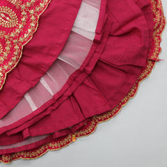 Pre Order: Booti Embroidered Silk Pink Top And Matching Tassels Enhanced Lehenga