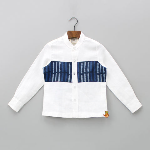 Front Open White Printed Shirt