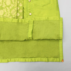 Pre Order: Dual Flap Front Open Green Kurta And Off White Pyjama