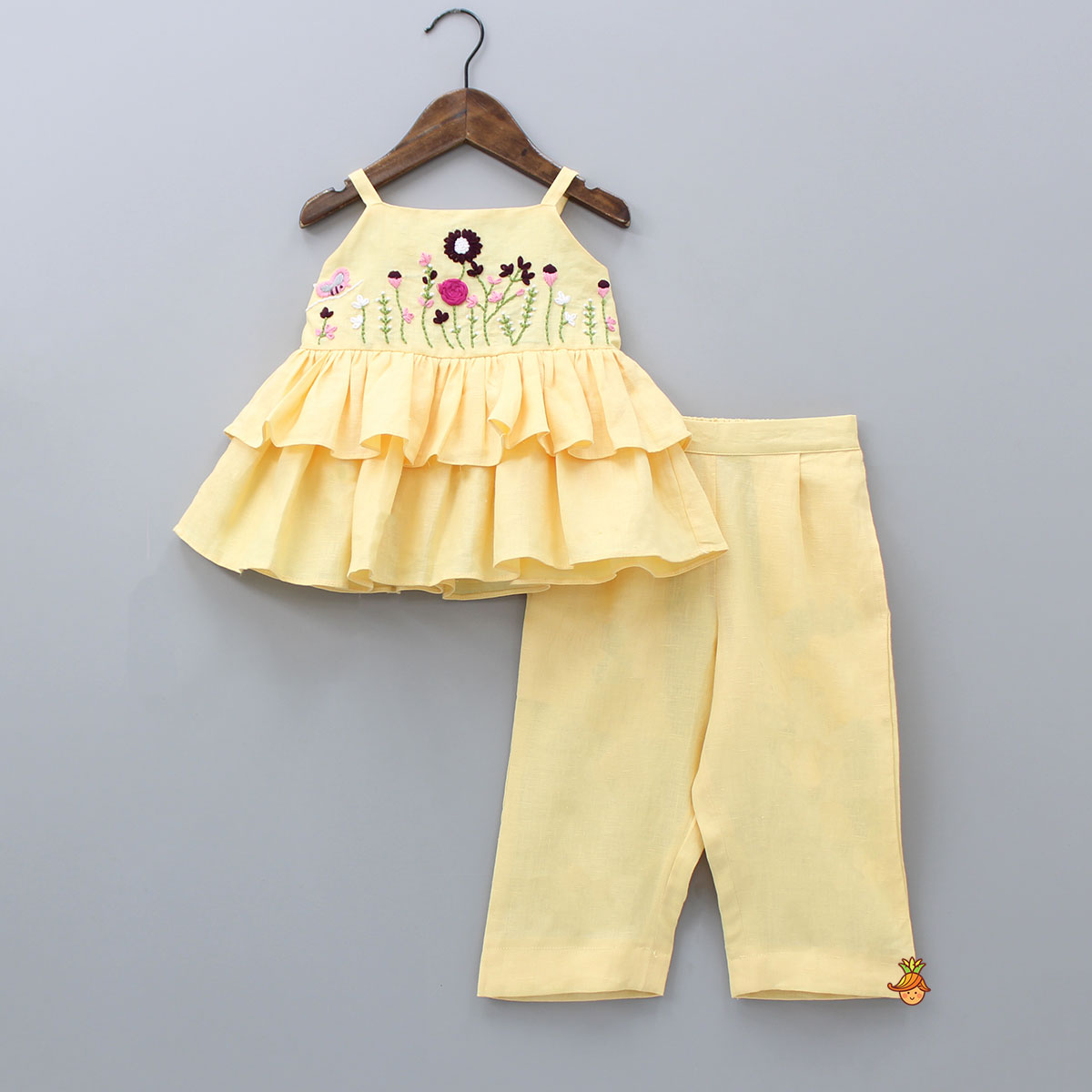 Pre Order: Layered Strappy Yellow Top And Dual Pocket Pant