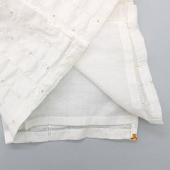 Pre Order: Elasticated Sleeves Front Open Off White Top And Beautiful Embroidered Pink Pant