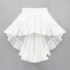 Pre Order: Off Shoulder White Lace Top And High Low Skirt With Matching Bow Hair Clip