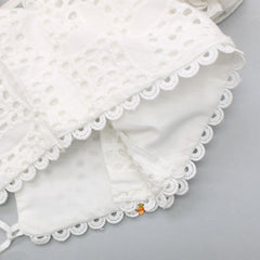 Pre Order: Off Shoulder White Lace Top And High Low Skirt With Matching Bow Hair Clip