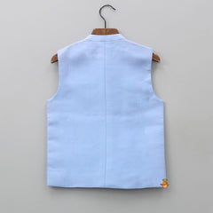 Pre Order: Side Buttons Adorned Pocket Detail Blue Jacket