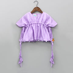Pre Order: Kaftan Lavender Top And Organza Faux Mirror Work Lehenga