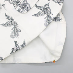 Pre Order: Dual Pocket Detail White And Black Bird Printed Blazer