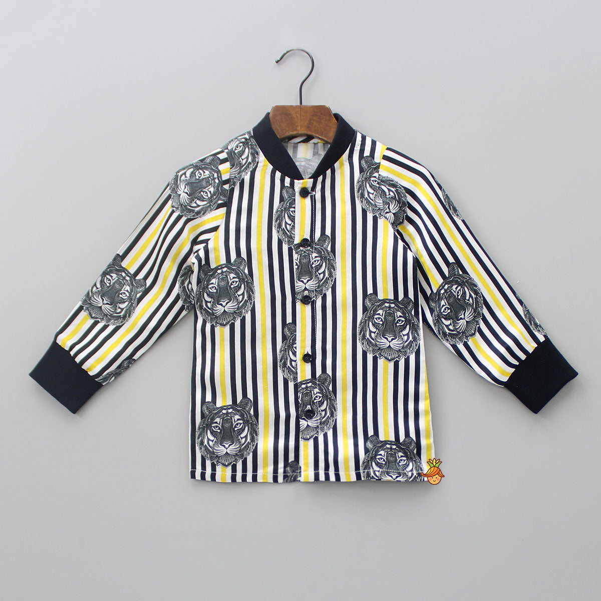 Vertical Striped Tiger Printed Shirt
