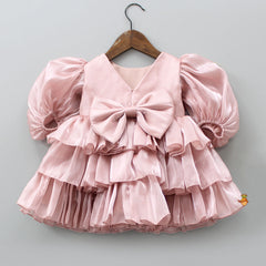 Pre Order: Fabric Flower Enhanced Triple Layered Pink Dress