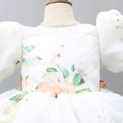 Pre Order: Elasticated Sleeves Off White Organza Dress