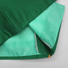 Pre Order: Red Kurta With Sleeveless Diagonal Buttons Detail Green Jacket And Pyjama