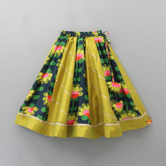 Pre Order: Gota Lace Detail Bells Enhanced Multicolour Top And Flared Lehenga With Net Dupatta