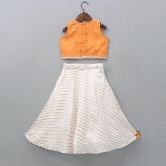 Pre Order: Floral Embroidered Orange Sleeveless Top And Lehenga