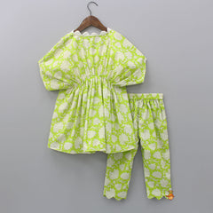 Pre Order: Spaghetti Straps Top And Bird Embroidered Tie Up Green Jacket And Scalloped Hem Pant