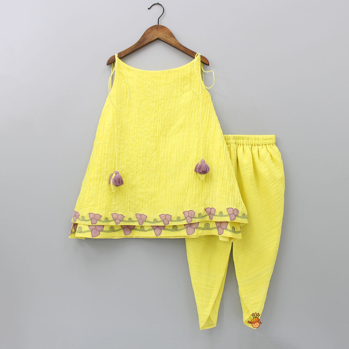 Pre Order: Yellow Layered Hem Kurti And Dhoti