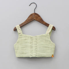 Pre Order: Smocked Back Green Pleated Top With Dual Pocket Skirt