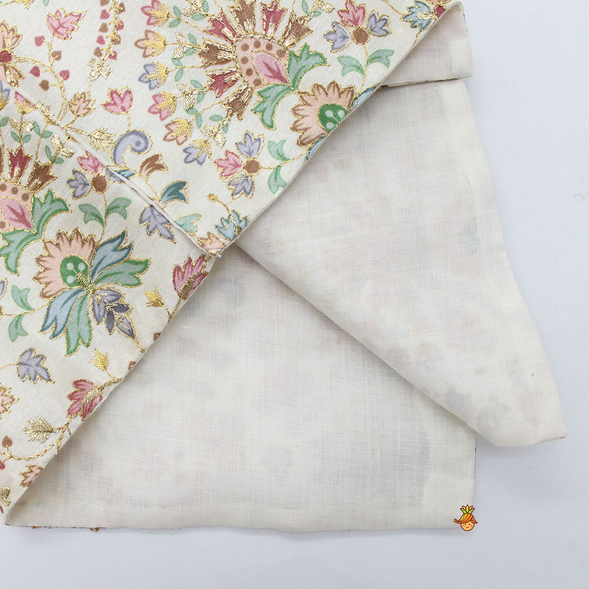 Floral Printed Thread Work Jacket With Off White Kurta And Pyjama