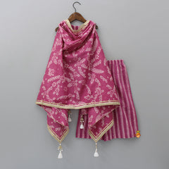 Pre Order: Pink Top With Hanging Fringes Tassels Enhanced Cape And Palazzo