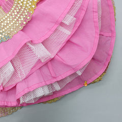 Pink One Shoulder Drape Style Top With Multicolour Sequins Embellished Lehenga