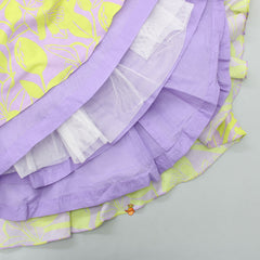 Pre Order: Lilac Muslin Cotton Top And Flared Lehenga With Green Net Dupatta