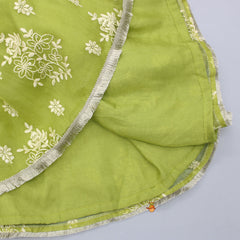 Pre Order: Green Silk Organza Embroidered Angarkha Kurti With Pleated Sharara