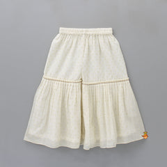 Pre Order: Elegant Off White Chanderi Banarasi Gota Work Top And Pleated Sharara
