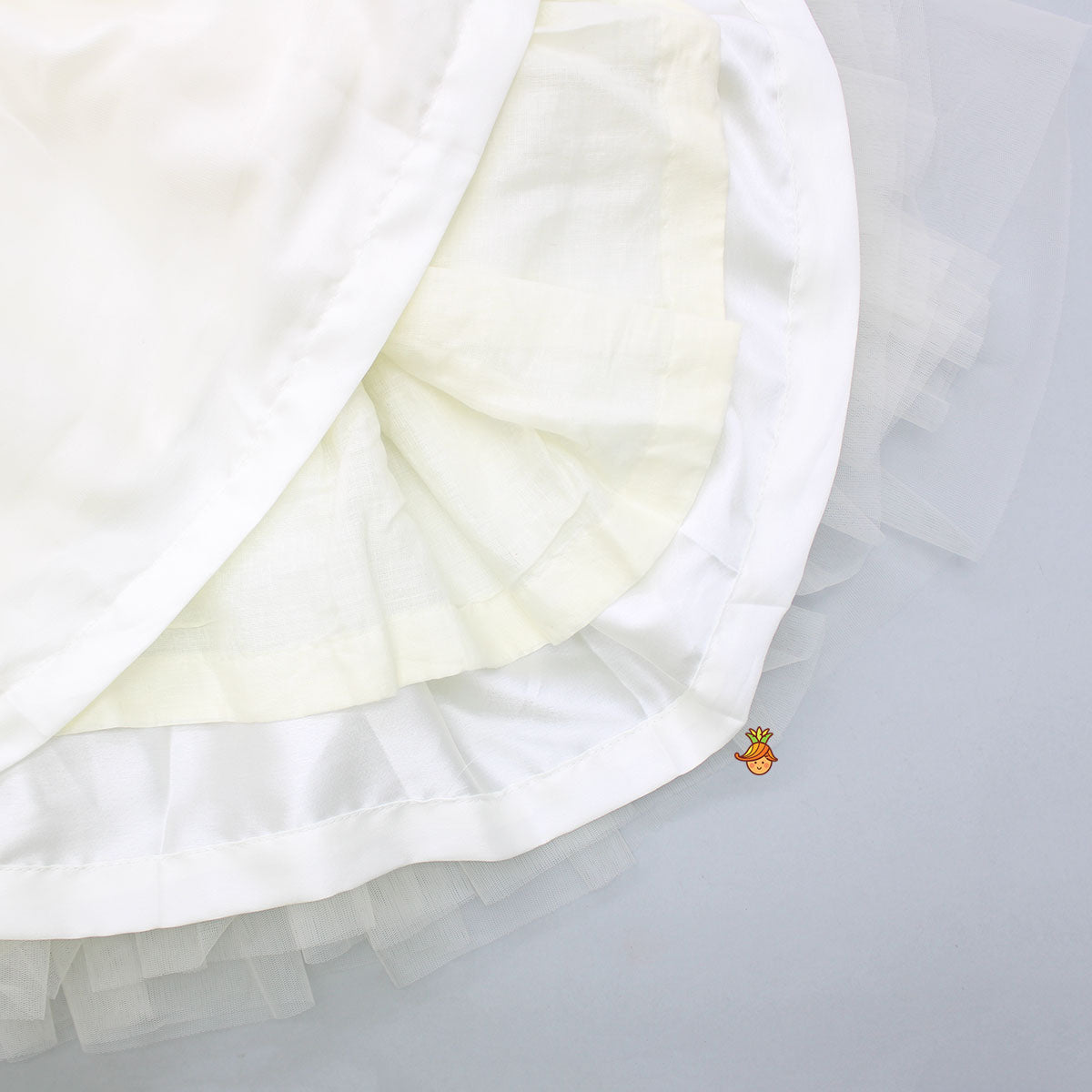 Checks Embroidered Yoke Off White Dress With Back Sequined Bow