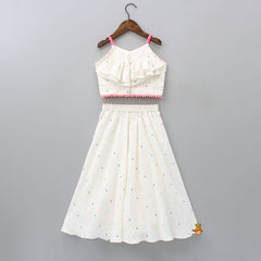Pre Order: Multicolour Dotted Off White Top And Palazzo