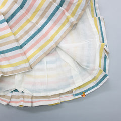 Pre Order: Pretty Multicoloured Strips Top And Pleated Skirt