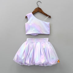 Pre Order: Fancy Lavendar One Shoulder Top And Flared Skirt