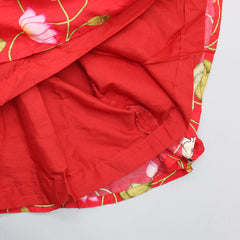 Pre Order: Off White Cow Embroidered Top With Pleated Red Lehenga