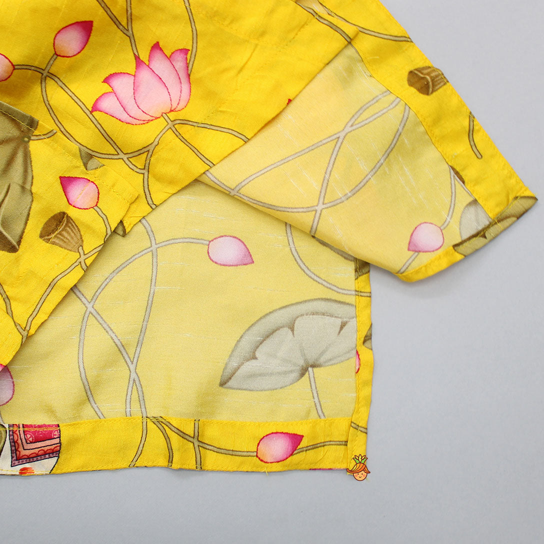 Cow And Lotus Printed Stylish Yellow Kurta With Pyjama