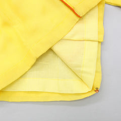 Pre Order: Krishna Hand Embroidered Patch Pocket Yellow Kurta And Bandhani Printed Dhoti