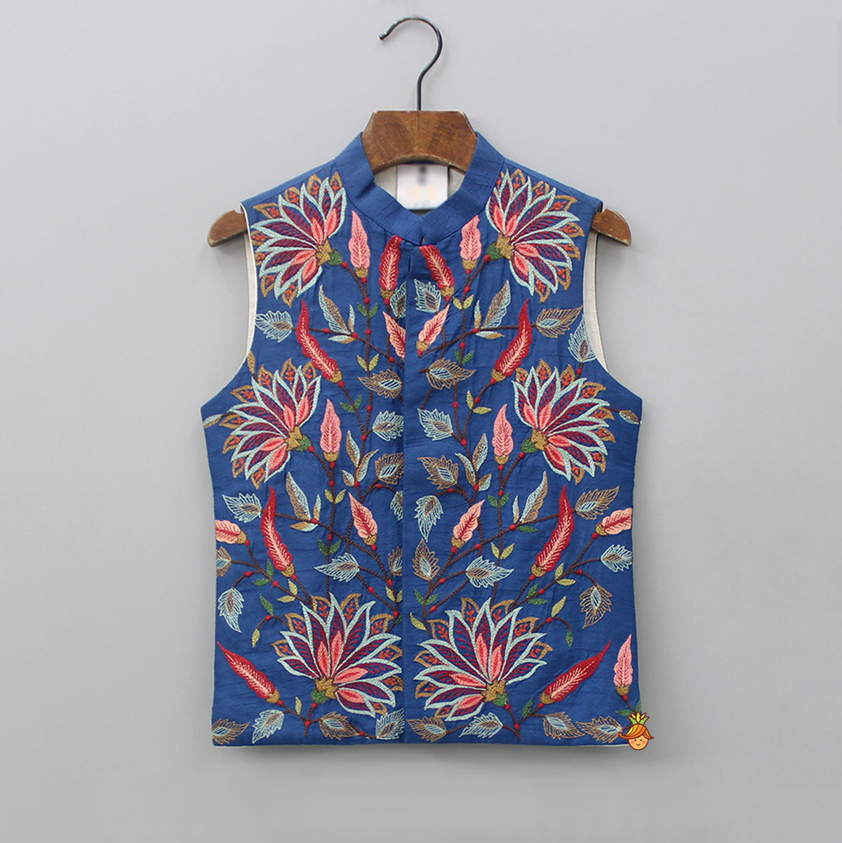 Silk Kurta With Lotus Embroidered Jacket And Pyjama