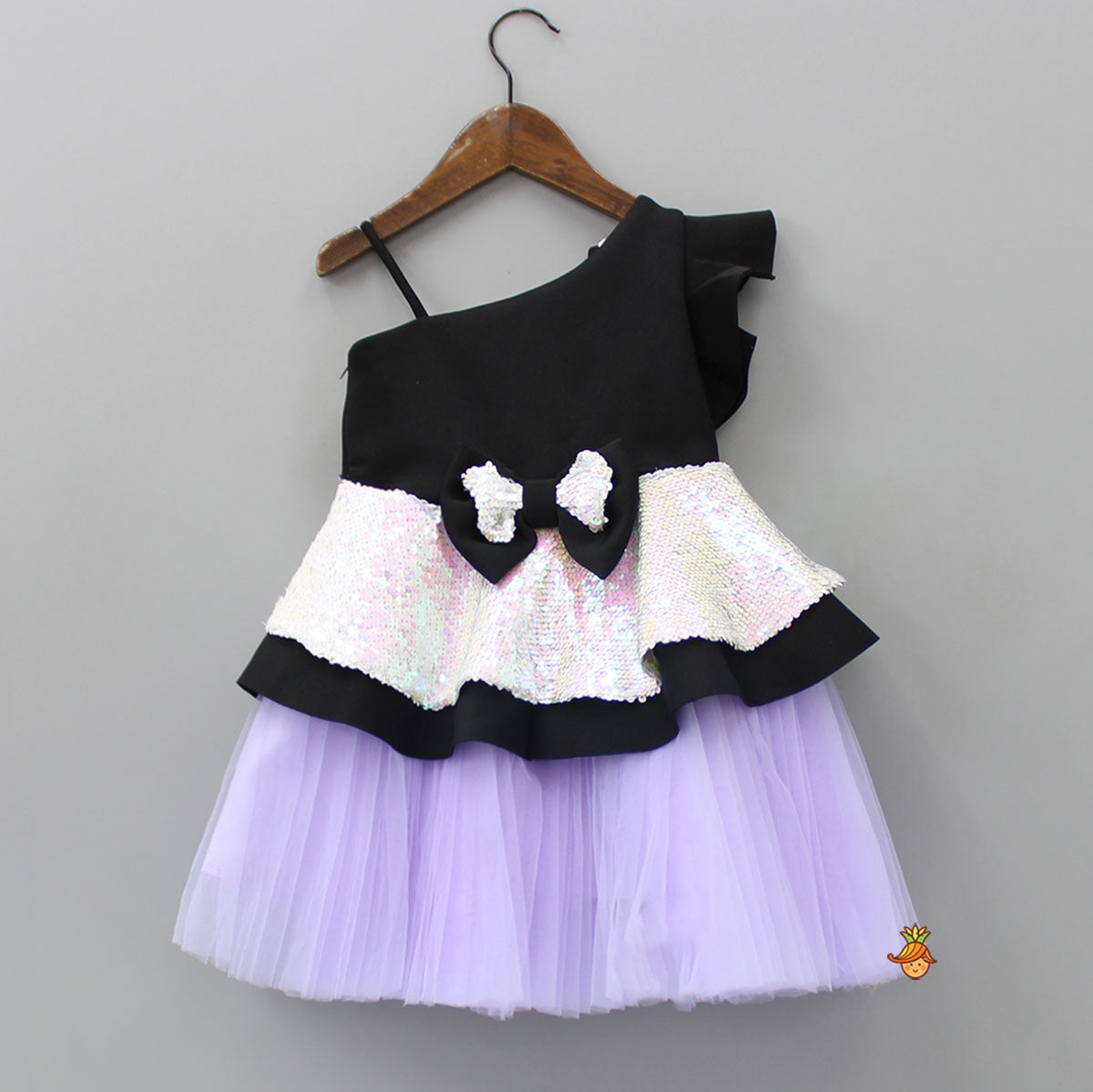 Sequins Embellished Peplum Dress With Net Bottom And Matching Bowie Hair Clip