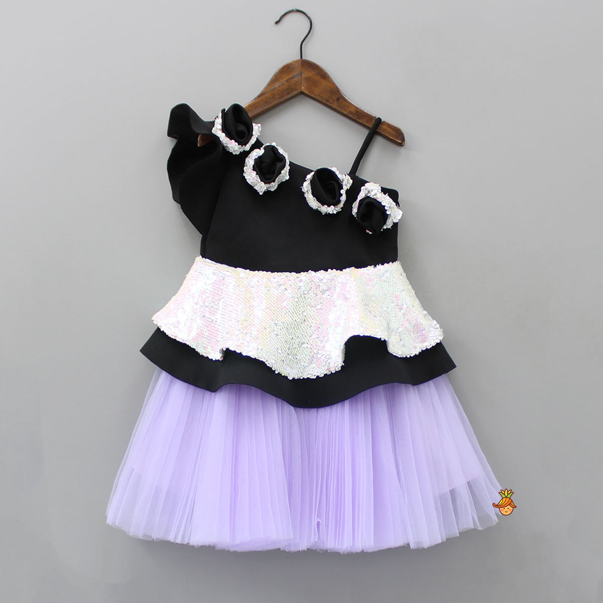 Sequins Embellished Peplum Dress With Net Bottom And Matching Bowie Hair Clip