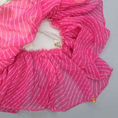 Pre Order: Happy Rakhi Printed Top With Pink Lehenga And Dupatta