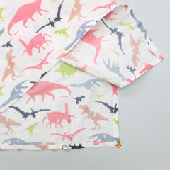 Colourful Dinosaur Printed Off White Sleepwear