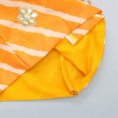 Pre Order: Leheriya Printed Orange Angrakha Kurta With Dhoti And Mukut