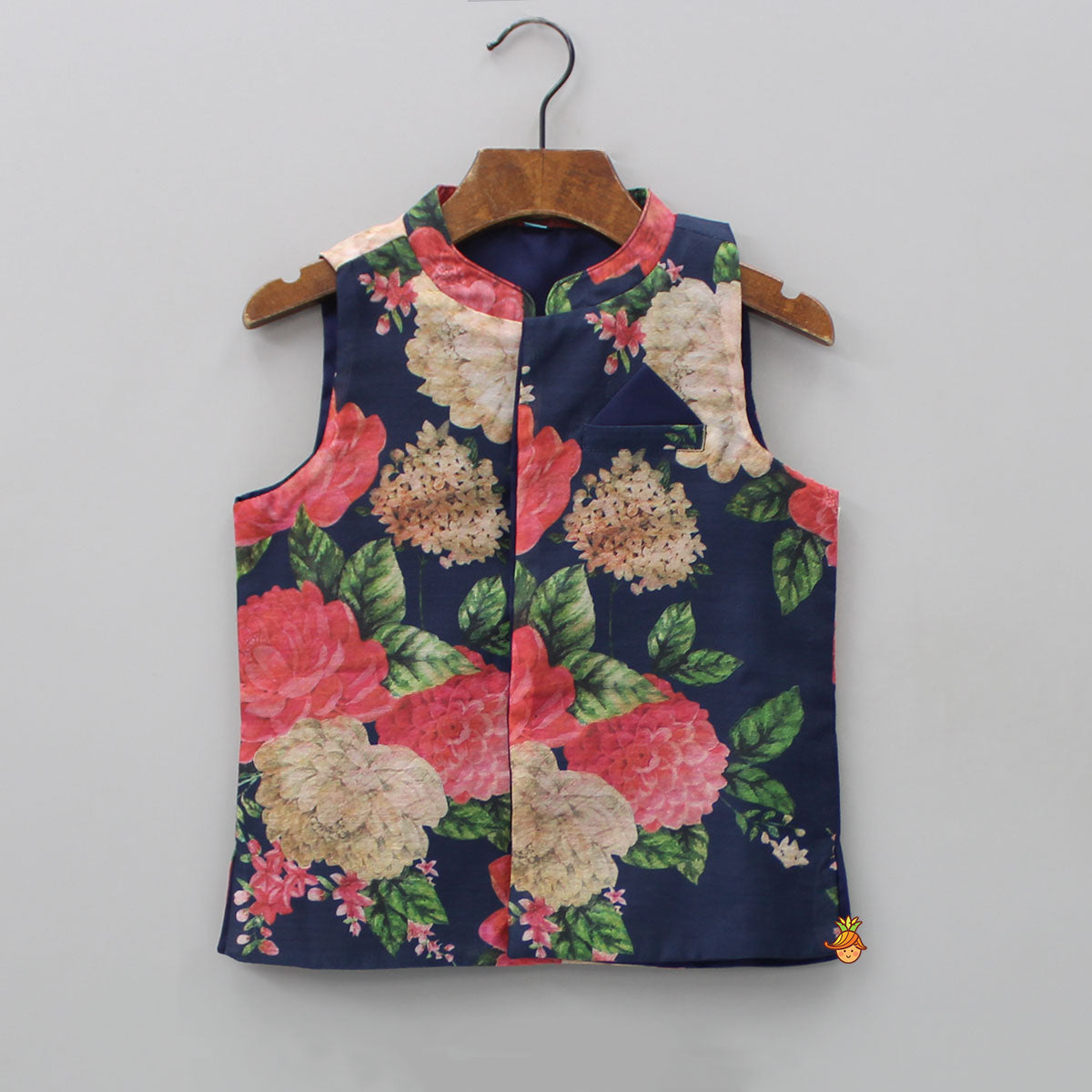 Ethnic Kurta And Floral Printed Jacket With Pyjama