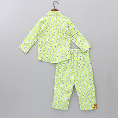 Pre Order: Wavy Dotted Stripes Printed Green Shirt And Pant