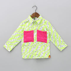Pre Order: Wavy Dotted Stripes Printed Green Shirt And Pant
